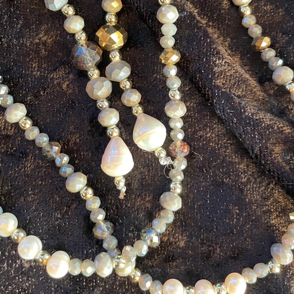 Ole' Grey & Brown Crystal and Pearl Necklace - Picture 1 of 5